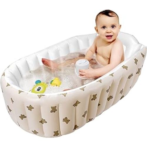 Mink Newborn to Toddler Bath Tub,Inflatable Baby Bathtub with Built-in Air Pump,Portable Travel Shower Basin with Back Support, Deflates and Folds Easily (Bear tub)