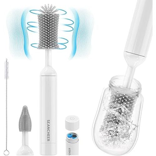 Electric Bottle Brush Cleaner, Silicone Baby Bottle Cleaner, Waterproof Electric Baby Bottle Brush Bleaner with Silicone Bottle/Nipple/Straw Brush, 360° Rotation, Perfect Essentials for New Parents