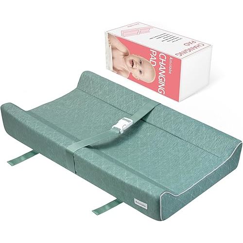 Baby Soft Changing Pad with Washable Cover,Changing Pad for Dresser Top, Baby Diaper Changing Table Pad with Safety Strap,Non-Slip Bottom, Topper for Standard Size Infant Diaper Table & Dresser