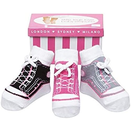 Baby Girl Socks with Mary Jane or Sneaker Shoe Look - Non-slip Gripper Soles - 3 or 6 Pairs - Soft Cotton
