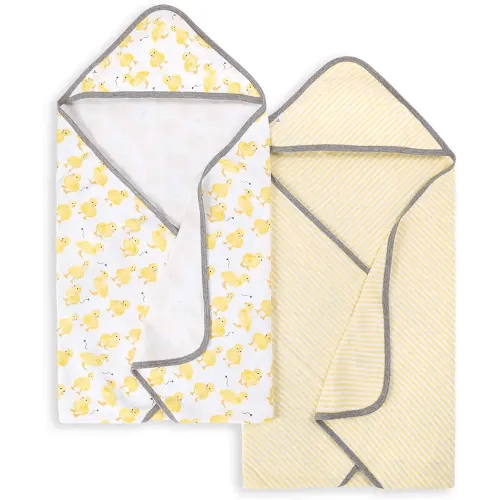 Burts Bees Baby Infant Hooded Towels Little Ducks Organic Cotton, Unisex Bath Essentials and Newborn Necessities, Soft Nursery Towel with Hood Set, 2-Pack Size 29 x 29 Inch