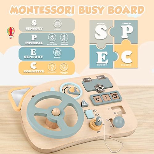 Vanplay Montessori Toy Steering Wheel Wooden Busy Board Wooden Sensory Toys for Toddlers 3 Preschool Learning Activities for Fine Motor Skills Travel (Busy Board) - Normal Size