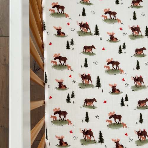 Muslin Crib Sheet, Moose