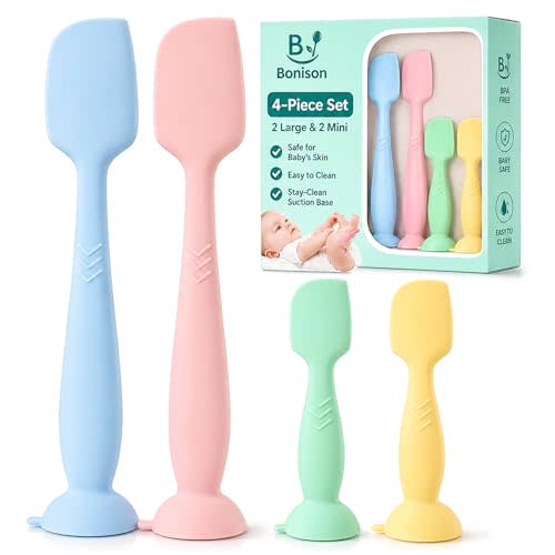 Upgraded 4-Pack Silicone Diaper Cream Spatula with Travel Case - Soft Full-Size & Mini Applicators for Rash Ointment, Diaper Care & Everyday Care, Ideal for Newborn Essentials and Baby Shower Gifts