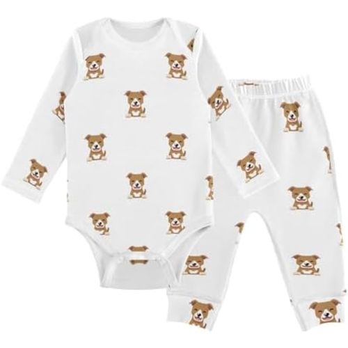 vvfelixl Baby Bodysuits Pants Sets Pit Bull Terrier Dog Long Sleeve Baby Clothes for Boys Girls 0-3M