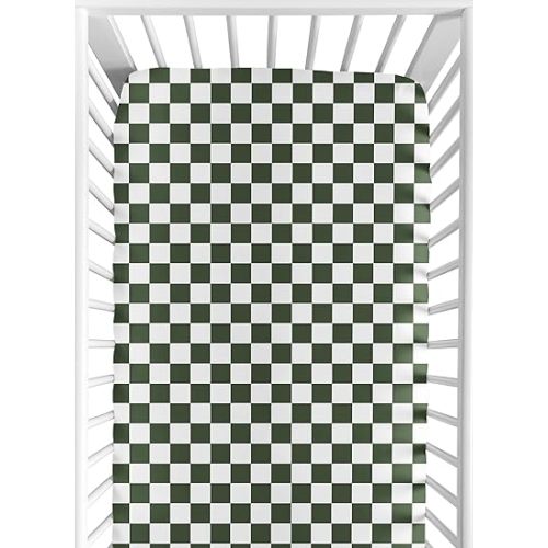 Sweet Jojo Designs Fitted Baby Crib Sheets (Green Gingham Checkered) for Boys or Girls, Infant Nursery, Toddler Room - Standard Size (Gender Neutral, Plaid, Vintage, Modern, Check, Unisex, Sage White)