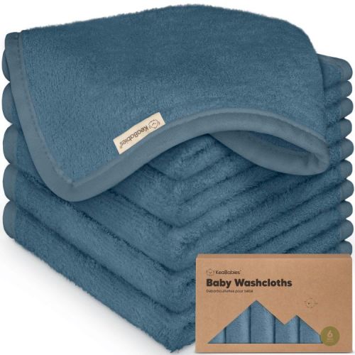 KeaBabies 6pk Deluxe Baby Washcloths, 10x10 Organic and Soft Baby Wash Cloth, Baby Bath Towel, Face Cloths (Navy Blue)
