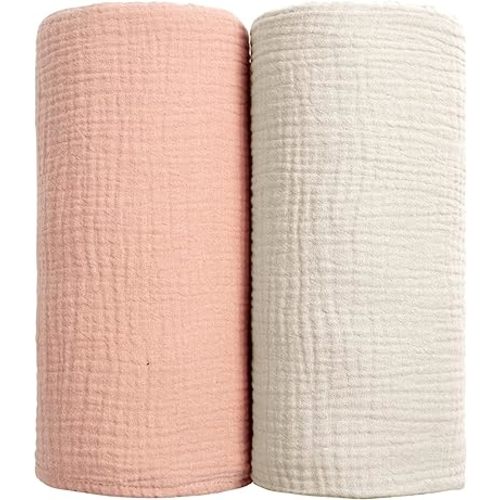 lulumoon Muslin Swaddle Blanket Baby - Cotton Swaddling Blanket Soft Baby Receiving Blanket Neutral 2Pack(Peach)