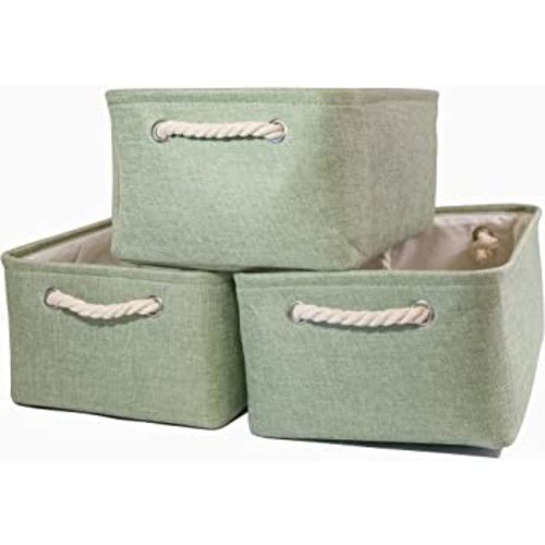 Collapsible Storage Basket (14Lx10.6Wx6.6H) Decorative Storage Bins with Handles Canvas Storage Baskets for Shelves Gift baskets organizing Toys Clothes Books baskets (Green,3Pack)