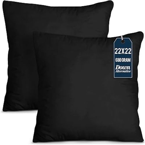 Utopia Bedding Throw Pillows Insert (Pack of 2, Black) - 22 x 22 Inches Bed and Couch Pillows - Indoor Decorative Pillow