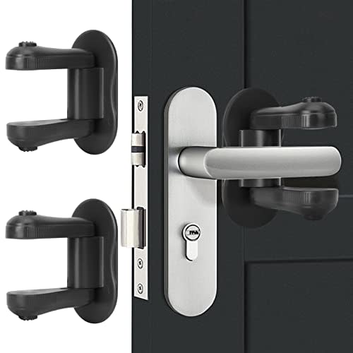BiSiViO Child Proof Door Lever Lock, 2 Pack Door Locks for Kids Safety, Door Knob Child Proof, Baby Proofing, 3M Adhesive, Door Handle Child Proof, Baby Safety Locks for Toddlers (Black)