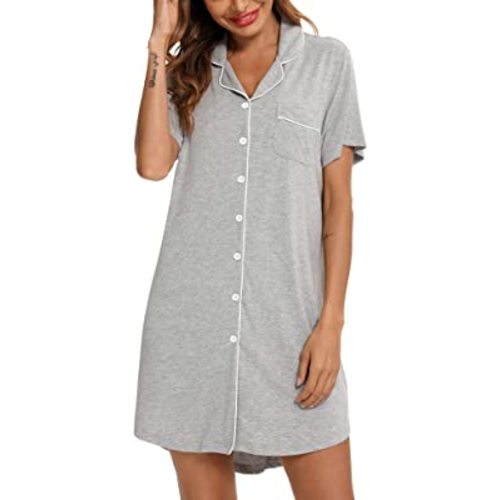 Senert Nightgown for Women Sleep Shirt Short Long Sleeve Sleepwear Boyfriend Nightshirt Button Down Pajama Dress S-XXL