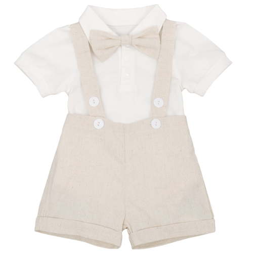 IBTOM CASTLE Baby Boys Formal 1st Birthday Onesie Gentleman Outfits Wedding Suit Cake Smash Bowtie Romper Suspenders Short Pants Baptism Christening Clothes 0-6 Months Khaki
