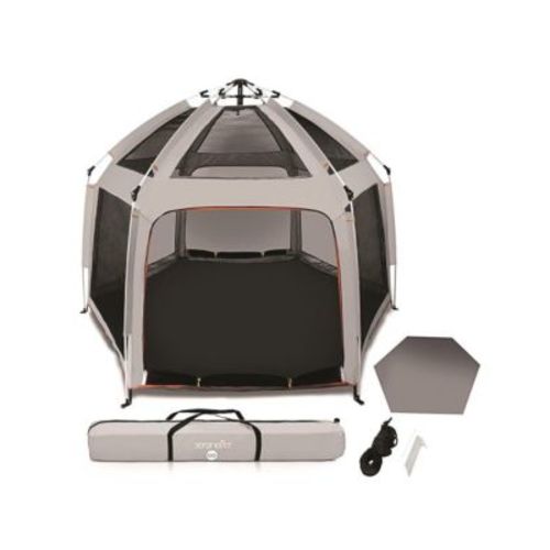 Portable & Foldable Playpen with Padded Mattress, Gray