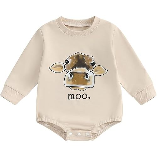 Pudcoco Infant Baby Boys Girls Farm Animal Outfit Long Sleeve Sweatshirt Romper Jumpsuit Fall Clothes