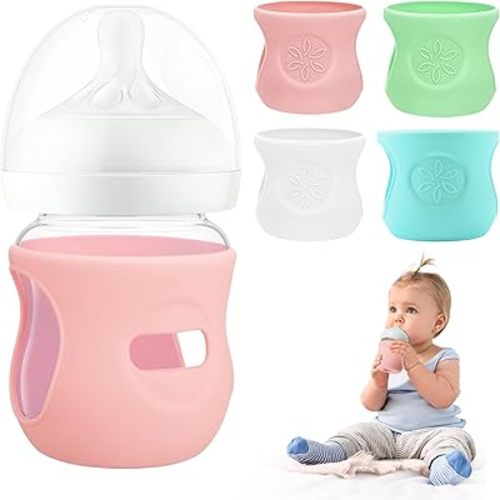 4 Pack Silicone Sleeves for Philips Avent Glass Natural Baby Bottle 4oz, Food Grade Silicone, BPA Free Glass Baby Bootle Sleeve, Anti Breakage Baby Bottle Holder, Anti-Scald, Dishwasher/Heaters Safe