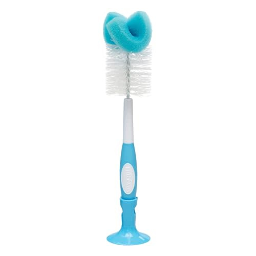 Dr. Brown's Reusable Sponge Baby Bottle Cleaning Brush with Suction Cup Stand, Scrubber and Nipple Cleaner, Blue 1-Pack