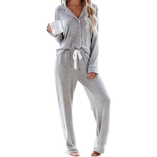 Aamikast Women's Pajama Sets Long Sleeve Button Down Sleepwear Nightwear Soft Pjs Lounge Sets