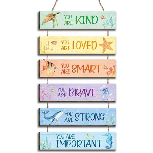 6 Pieces Ocean Decor Kids Room Decor, Watercolor Ocean Inspirational Positive Quotes Wall Art Decor Hanging Plaque Sign for Teens Children Bedroom Princess Toddler Room-16
