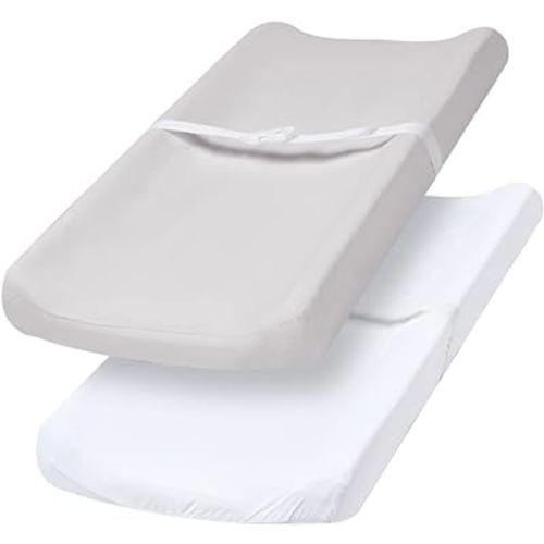 PHF Baby Changing Pad Covers for Boys Girls, 2 Pack Ultra Soft Breathable Microfiber Changing Pad Table Sheets for Most Baby Changing Pads, White & Light Grey