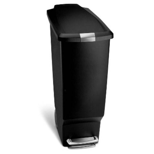 simplehuman 40L Slim Plastic Step Trash Can, Color: Black