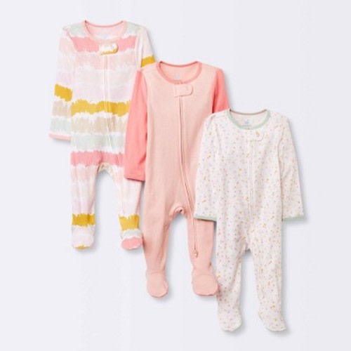 Baby 3pk Pop Zip-up Sleep N' Play - Cloud Island™ Pink
