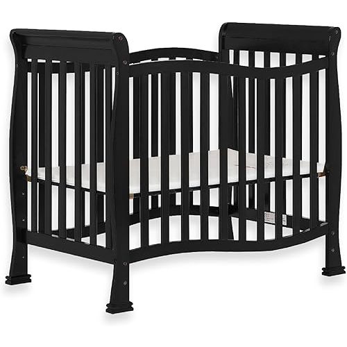 Violet 4-In-1 Convertible Mini Crib In Black, Greenguard Gold Certified, JPMA Certified, 3 Position Mattress Height Settings, Non-Toxic Finish