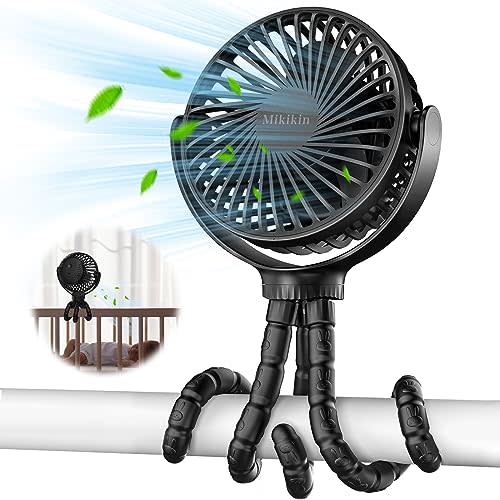 Baby Stroller Mini Portable Clip on USB Rechargeable Cooling Desk Fan for Travel, Car, Camping, Bedroom (Black)