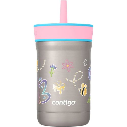 Contigo Kids’ Leighton Straw Tumbler with Spill-Proof Lid, 12oz, Raspberry/Azalea