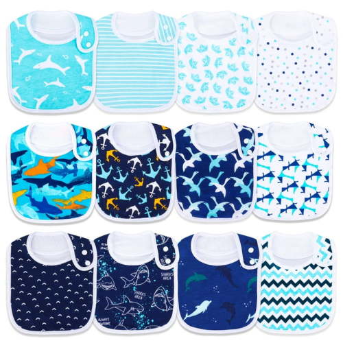 Baberos de Bebé 100% Algodón Orgánico, Súper Suaves y Absorbentes, Recién Nacidos Unisex 3-36 Meses Pack de 12