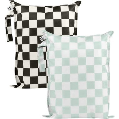 Mess-Proof Waterproof Washable Baby/Toddler Wet Bags - Black & Green Checkers