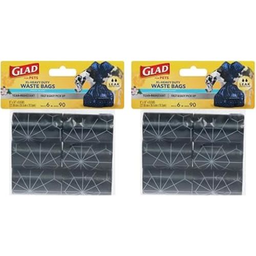 Glad for Pets Extra Large, Heavy Duty Scented Dog Waste Bags Refill Rolls, Fresh Scent | Tear Resistant Doggie Poop Bags for Dogs, 6 rolls, Total 90 Count (Pack of 2)