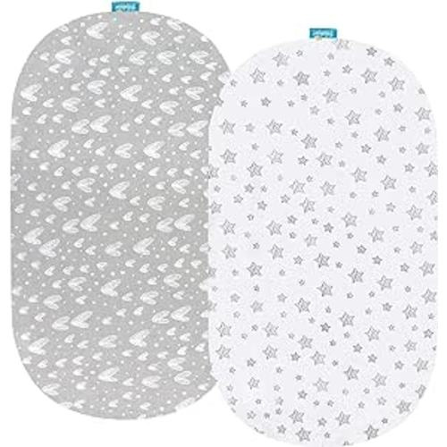 Bassinet Sheets Compatible with 4moms Mamaroo Sleep Bassinet, 2 Pack, 100% Jersey Knit Cotton Sheets, Breathable and Heavenly Soft, Grey Print for Baby : Baby