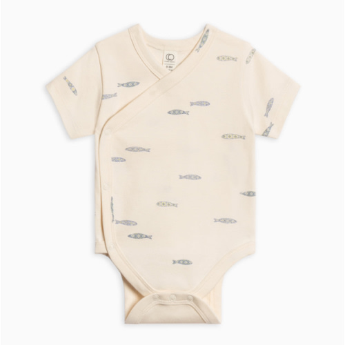 Lark Short Sleeve Kimono Bodysuit (Fish / Marino + Rain | 0-3 M)