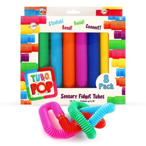 Playkidz Large Pop Tubes Sensory Toys 8 Pack, Multicolor