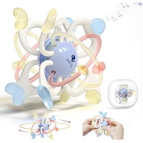 Evoceler Baby Teething Toys Ball, 6-in-1 Silicone Infant Toys Baby Toys, BPA Free Montessori Baby Teether Ball for 0-6-12-18+ Months, Chew Toy Newborn Toys for Baby Christmas Stocking Stuffers Gifts