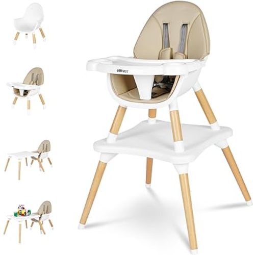 Gofirst 6 in 1 Baby High Chair,Convertible Wooden High Chairs for Babies and Toddlers,Infant Dining Booster Seat,Building Block Table/Baby Highchair 4-Position Removable Baby Feeding Chair