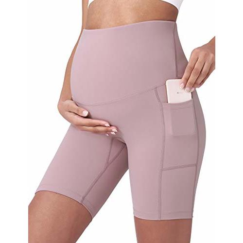 POSHDIVAH Women's Maternity Yoga Shorts Over The Belly Bump Summer Workout Running Active Short Pants with Pockets 5"/8"