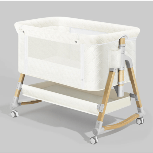 Harppa Baby Portable Bassinet with Wheels - Cream White Wooden