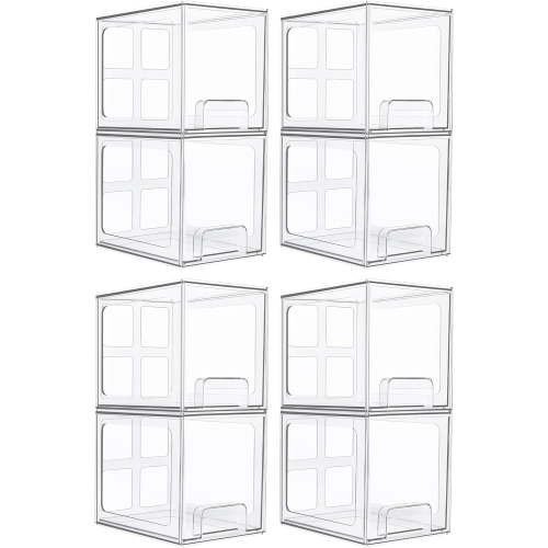Vtopmart 8 Pack Stackable Under Sink Organizer Drawers, Clear Acrylic Storage Bins for Kitchen and Bathroom Cabinets, Baby Bottles, Cleaning Supplies, 6.6'' Tall Space-Saving Drawer System