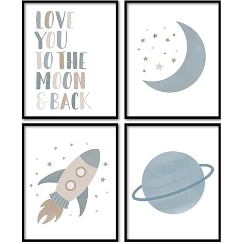 foedor Boho Neutral Nursery Wall Art Prints Set of 4, Boho Nursery Decor Girl Boy, Love You to the Moon and Back Wall Decor Posters for Classroom Toddler Kids Room Playroom Nursery, 8x10 Unframed