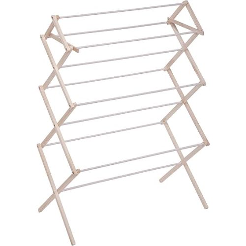 Honey Can Do Compact Folding Wooden Clothes Drying Rack DRY-09064c, White/Natural