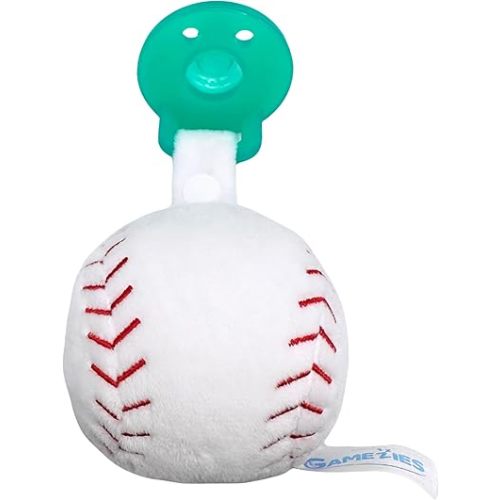 Baby Boy and Girl Silicone Pacifier with Detachable Sports Plush Toy Holder, Baseball