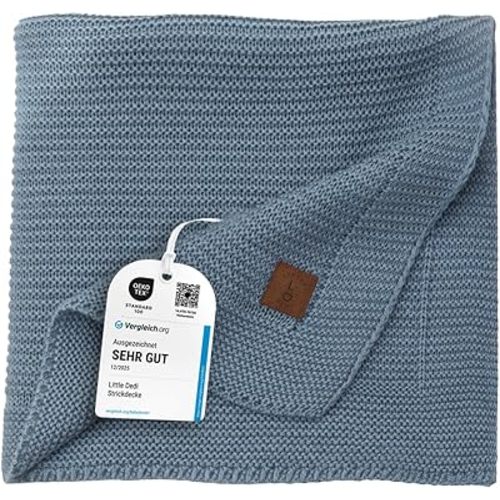 Alina Soft Knit Baby Blanket 30x40 in, Smoky Blue – Oeko-Tex Certified, Breathable Swaddle & Receiving Blanket for Newborns, Crib & Stroller, Machine Washable