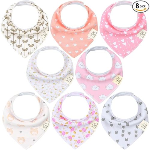 KeaBabies 8-Pack Organic Baby Bandana Bibs for Drooling and Teething - Super Absorbent Triangle Baby Drool Bibs for Girls, Boys, 100% Cotton Extra Soft for Newborn, Infant 0-36 Months (Pink Dreams)