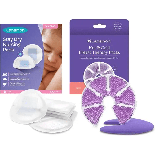 Lansinoh Disposable Nursing Pads, 200 Count, and Breast Therapy Packs with Soft Covers, 2 Pack, Breastfeeding Essentials for Moms