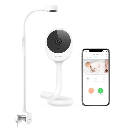 NETVUE Peekababy Baby Camera Monitor, Wireless Baby Monitor with Camera & Audio, 4-in-1 Crib Mount, Smart App, Sleep Analysis & Two-Way Talk (White)