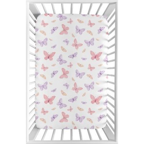 Sweet Jojo Designs Girl Baby Fitted Mini Crib Sheet Butterfly Blush Pink and Purple