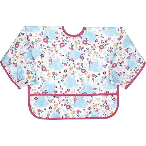 Bumkins Disney Bibs, Baby and Toddler Girls and Boys 6-24 Months, Long Sleeve, Essential Must Have for Eating, Feeding, Mess Saving Lightweight Waterproof Fabric Sleeved Smock, Cinderella