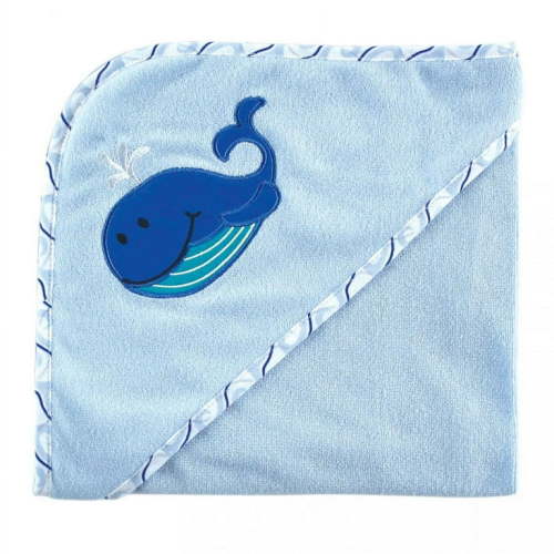 Luvable Friends Baby Boy Hooded Towel and Washcloth, Blue Whale, One Size